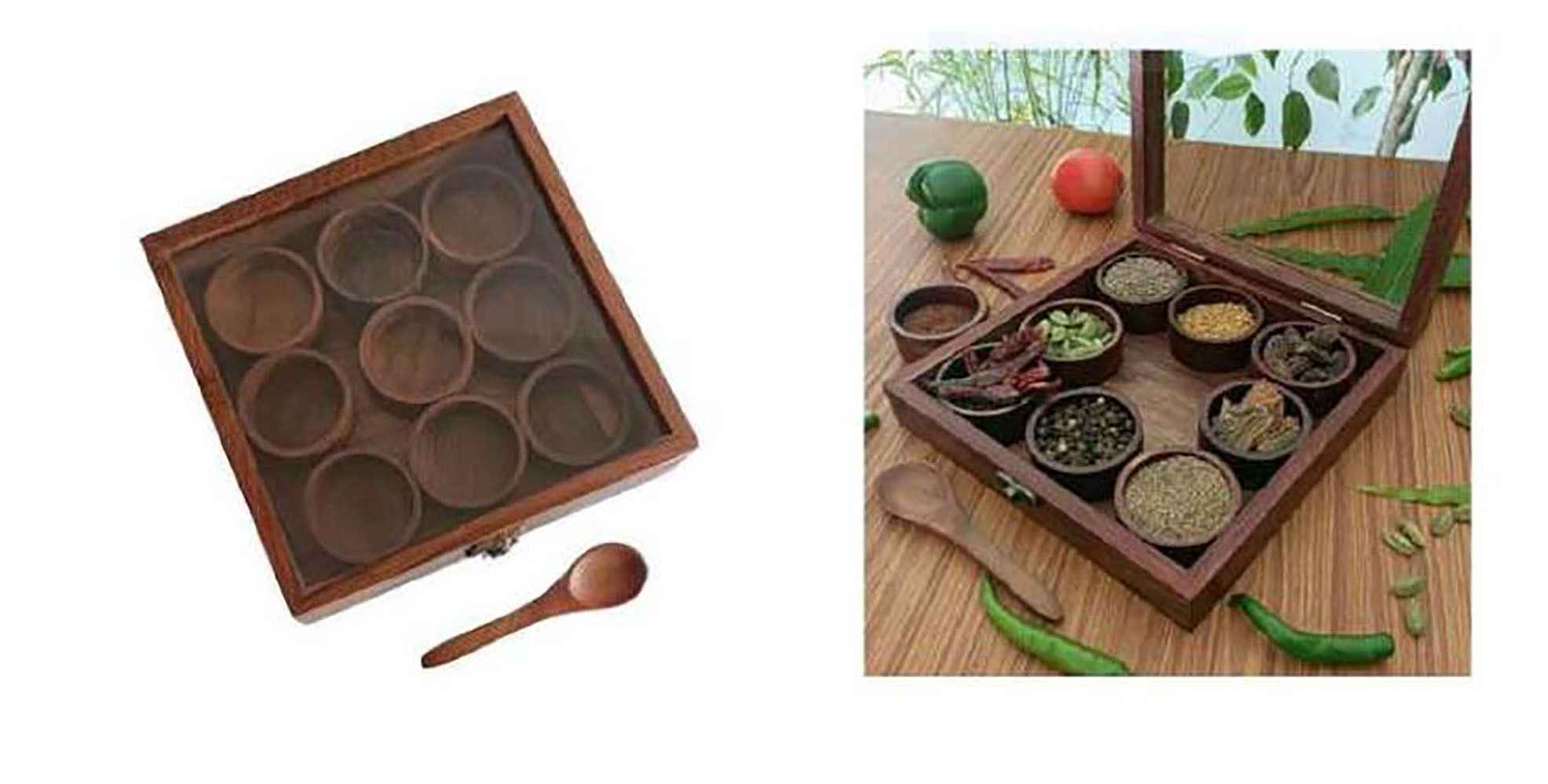 Wood Spice Box Hexagon Shape