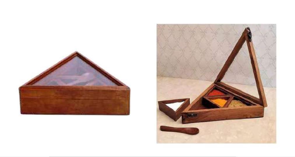 Wood 2 Round Fixed Steel Container Spice Box