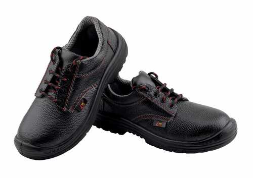 Sunlong Single Density Safety Shoes - Leather Upper, Steel Toe, Size 6 to 11, Black | PU Outsole, Lace Style, 6 Month Warranty