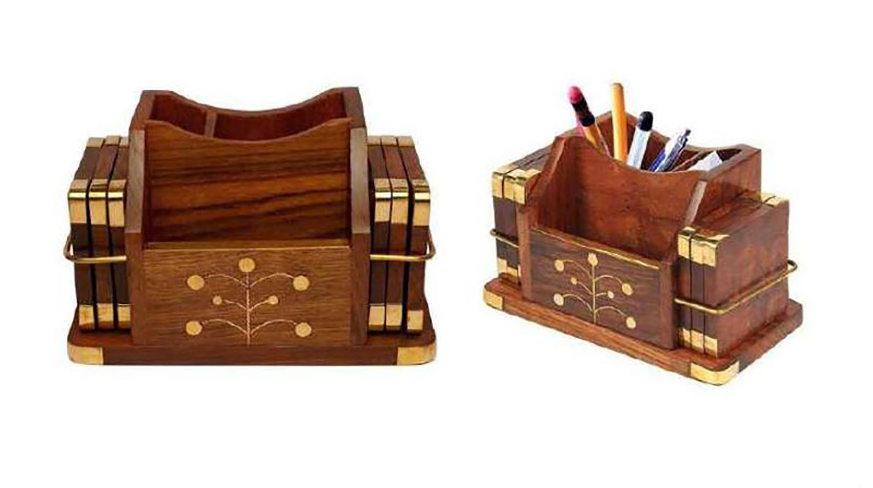 Wood Coaster - Premium Quality Wood & Metal Fusion | Rustic Design, Ideal For Home Decor, Versatile Use In Dining And Events