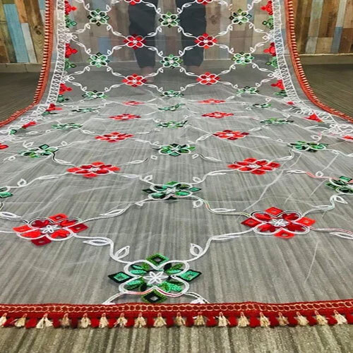 Party Wear Multicolor Net Dupatta - High Quality Net Fabric, Customized Size Options , Intricate Embroidery Design and Washable Fabric
