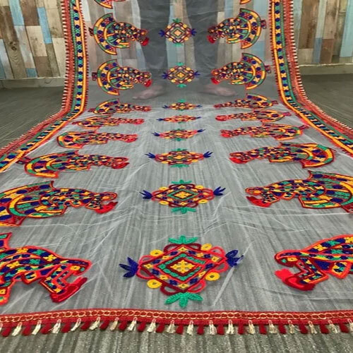 Traditional Special Multicolor Net Dupatta - Lightweight Net Fabric, Customized Size | Washable, Breathable, Embroidered Design for Summer Elegance