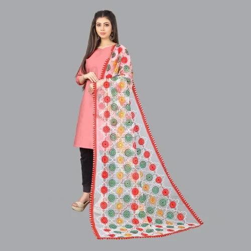 Fancy Net Designer Phulkari Dupatta - Net Fabric, Customizable Sizes, Multicolor | Intricate Embroidery, Lightweight, Comfortable For Any Occasion