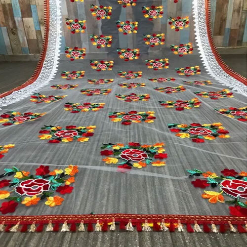 Phulkari Work Net Dupatta - Soft Washable Fabric, Custom Size, Multicolor, Lightweight Design for Summer Wear | Vibrant Ethnic Aesthetic, Perfect for Traditional Occasions