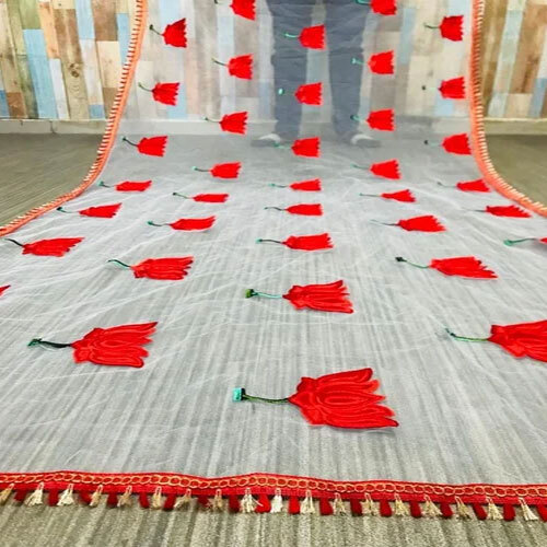 Kamal Embroidery Work Net Dupatta - High Quality Net Fabric, Lightweight Comfort , Multicolor Embroidered Design For Summer Ethnic Wear