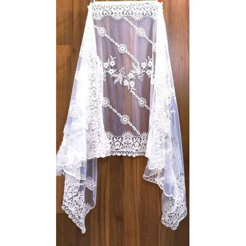 Ladies Designer Net Dupatta - Lightweight Net Fabric , Exquisite Embroidery Patterns In Bright White, Washable Design For Summer Events