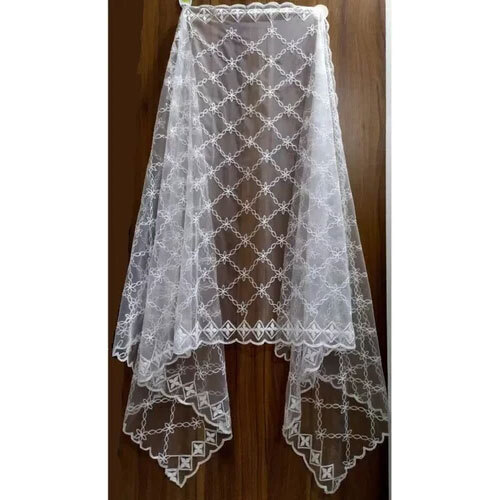 Fancy Net Dupatta - Lightweight White Net Fabric, Customized Size, Intricate Floral Embroidery, Washable For Summer Elegance