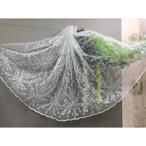 White Embroidery Work Net Dupatta