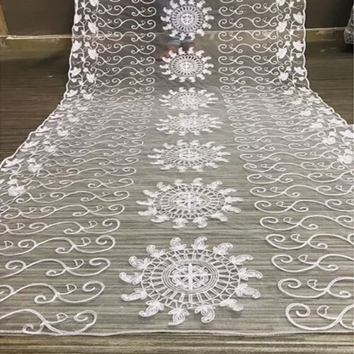 Ladies Cut Work Net Dupatta - Lightweight Net Fabric, Customizable Size, White Color | Intricate Embroidered Design For Summer Ethnic Style