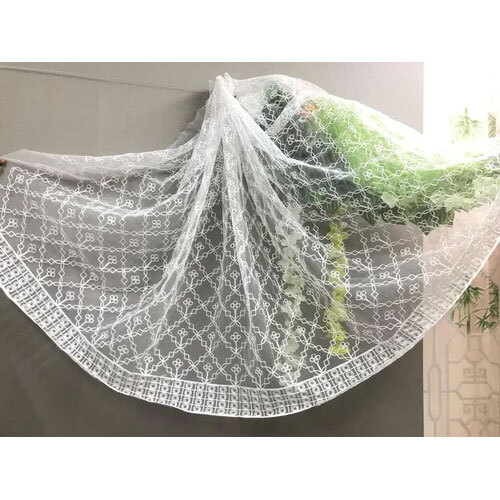 Ladies Full Embroidery Net Dupatta - Color: White