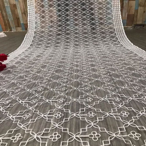Ladies Full Embroidery Net Dupatta - Color: White