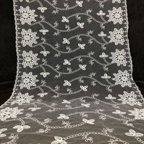 Cut Work Embroidery Net Dupatta - Lightweight Breathable Fabric , Customized Size, Elegant White Color, Washable With Intricate Embroidery