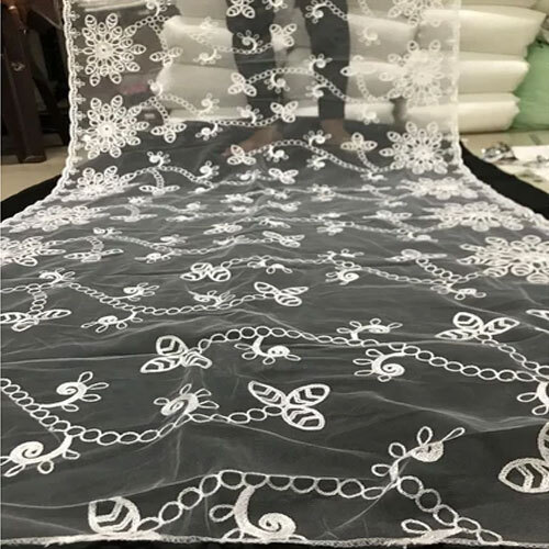 Cut Work Embroidery Net Dupatta - Lightweight Breathable Fabric , Customized Size, Elegant White Color, Washable With Intricate Embroidery