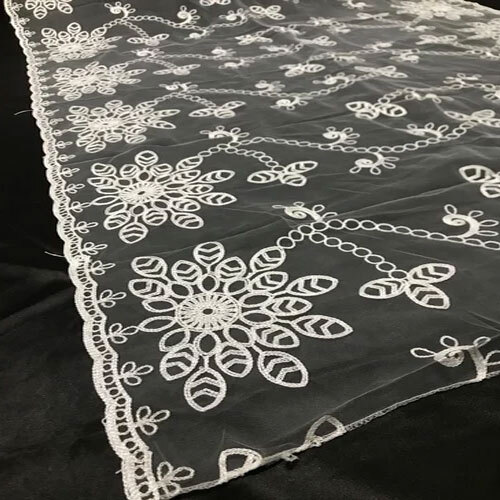 Cut Work Embroidery Net Dupatta - Lightweight Breathable Fabric , Customized Size, Elegant White Color, Washable With Intricate Embroidery
