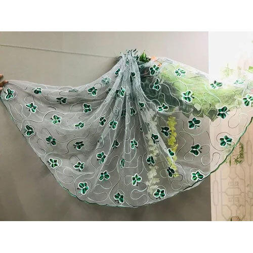 Butterfly Designer Fancy Net Dupatta - Net Fabric, Customized Size, White Color | Embroidered Pattern, Washable, Ideal For Summer Wear