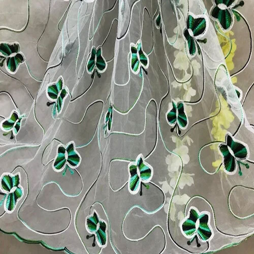 Butterfly Designer Fancy Net Dupatta - Net Fabric, Customized Size, White Color | Embroidered Pattern, Washable, Ideal For Summer Wear