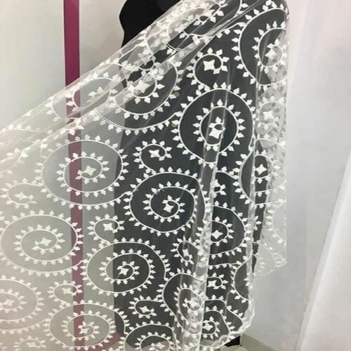 White Net Dupatta - Premium Quality Net Fabric, Customized Sizes | Intricate Embroidery, Washable, Lightweight And Elegant