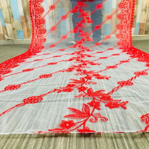 New Fancy Red Thread Net Dupatta - High Quality Red Thread Net Fabric, Customized Size , Intricate Embroidery, Lightweight, Washable