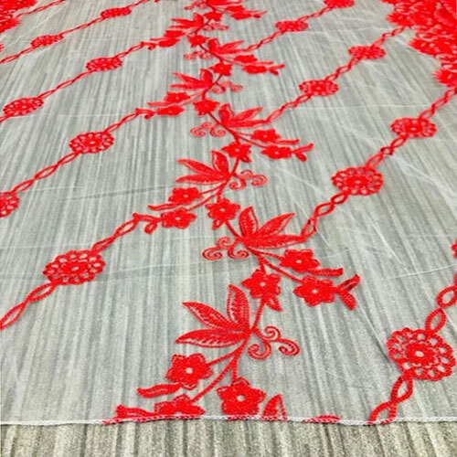 New Fancy Red Thread Net Dupatta - High Quality Red Thread Net Fabric, Customized Size , Intricate Embroidery, Lightweight, Washable