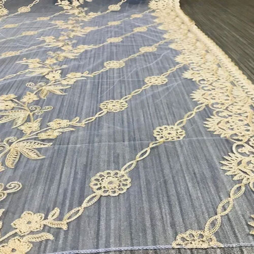 Chiku Thread Net Dupatta - Light Weight Fabric, Custom Size Available | Vibrant Yellow Color, Embroidered Pattern, Washable For Summer Comfort