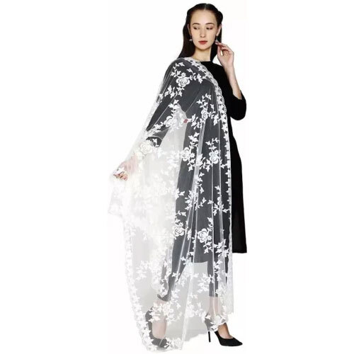 White Gulab Net Dupatta - Net Fabric, Customized Size, Classic White Color | Intricate Embroidery, Easy To Maintain, Ethnic Appeal