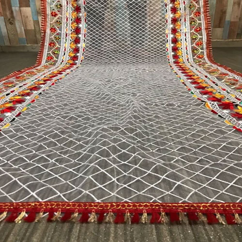 Heavy Net Embroidery Fancy Phulkari Work Dupatta - High Quality Net Fabric, Customized Size , Multicolor Embroidered Design, Washable