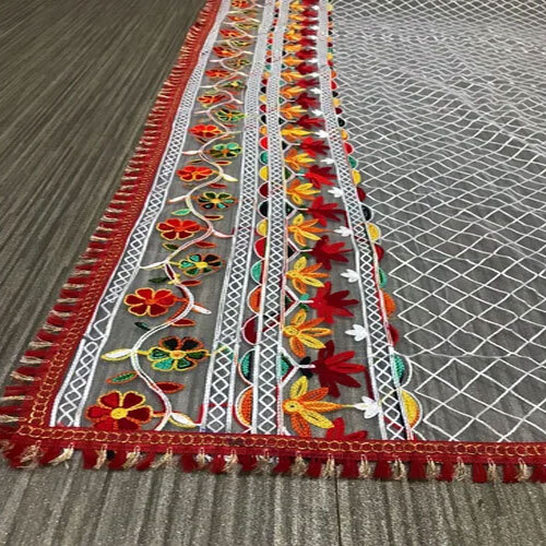 Heavy Net Embroidery Fancy Phulkari Work Dupatta - High Quality Net Fabric, Customized Size , Multicolor Embroidered Design, Washable