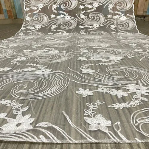 Ladies Fancy Net Embroidery Dupatta - Light Airy Net Fabric, Custom Sized, Elegant White Color, Intricate Embroidery, Washable