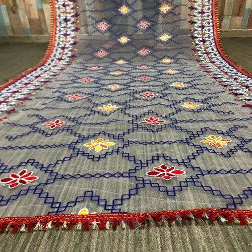 Fancy Net Phulkari Embroidery Work Net Dupatta - High-quality Net Fabric, Customized Size, Multicolor, Embroidered Design, Washable, Lightweight For Summer