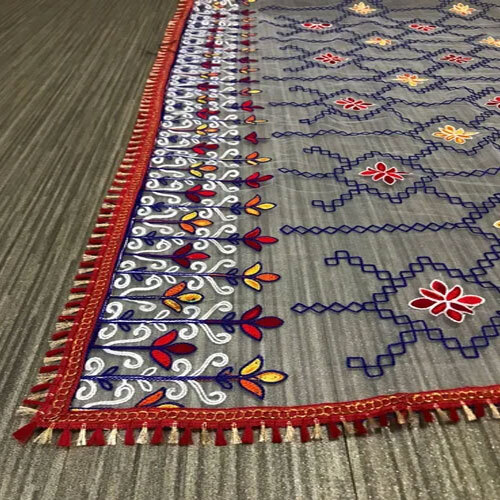Fancy Net Phulkari Embroidery Work Net Dupatta - High-quality Net Fabric, Customized Size, Multicolor, Embroidered Design, Washable, Lightweight For Summer