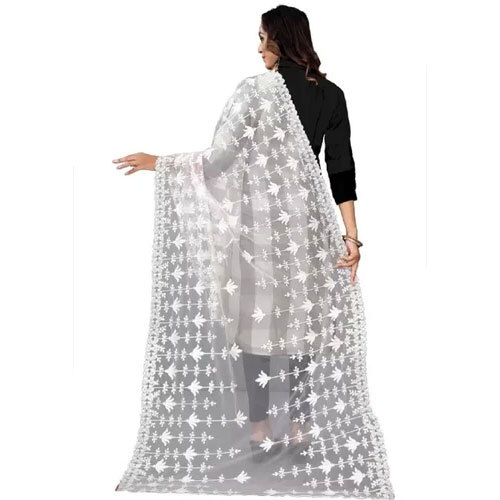 Indian White Fancy Net Dupatta