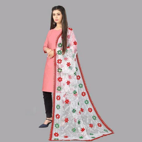 Ladies Designer Net Dupatta - Soft Lightweight Net Fabric, Custom Sizes Available, Multicolor With Exquisite Embroidery | Washable, Ideal For Ethnic Wear