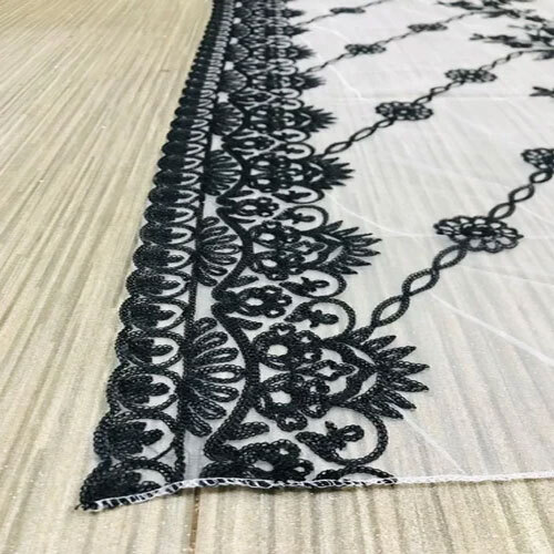 Black Thread Work Net Dupatta - Net Fabric, Customized Size, Classic Black | Machine Washable, Lightweight, Intricate Embroidery, Perfect For Summer And Festive Occasions