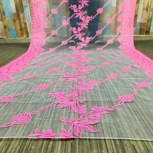 Fancy Pink Tread Net Dupatta - Premium Quality Net Fabric, Customized Sizes Available, Embroidered Design, Lightweight & Washable