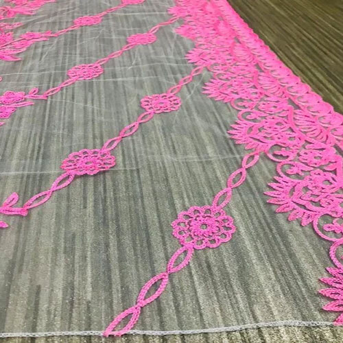 Fancy Pink Tread Net Dupatta - Premium Quality Net Fabric, Customized Sizes Available, Embroidered Design, Lightweight & Washable