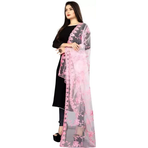 Indian Pink Nylon Net Dupatta