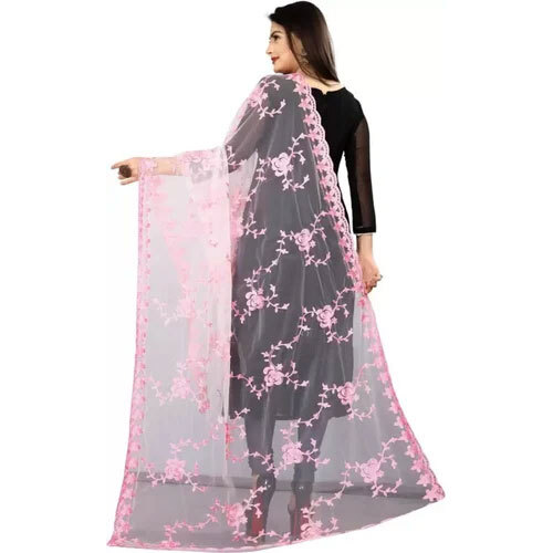 Indian Pink Nylon Net Dupatta