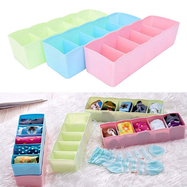 5-compartments Socks / Handkerchief / Underwear Storage Box Socks Drawer Closet Organizer Storage Boxes (Pack Of 4) 0236