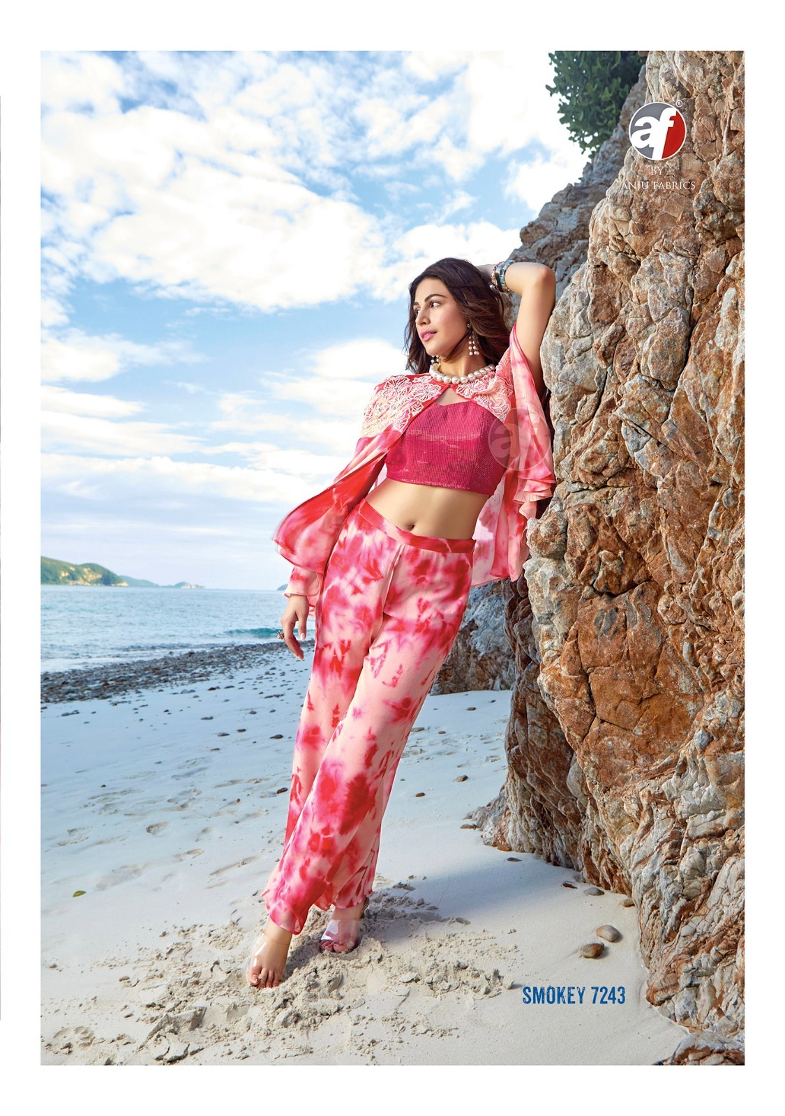 Designer Georgette Printed Co-ord Set With Handwork