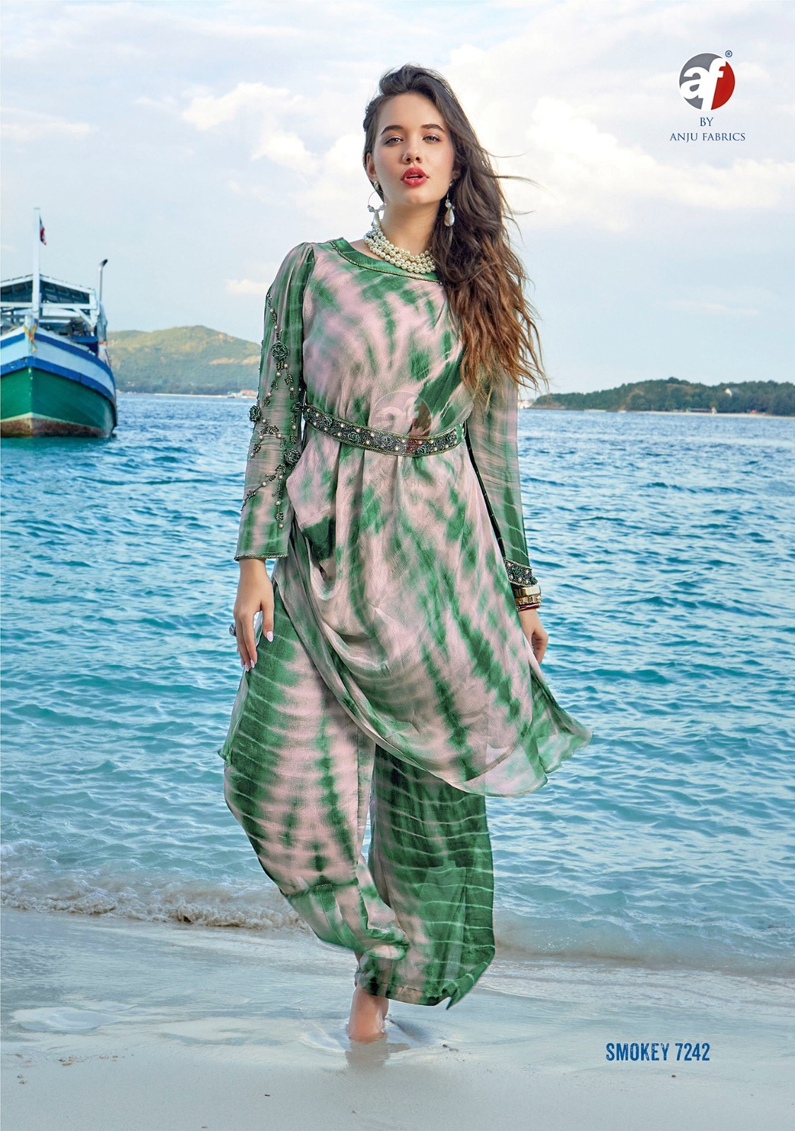 Designer Georgette Printed Co-ord Set With Handwork
