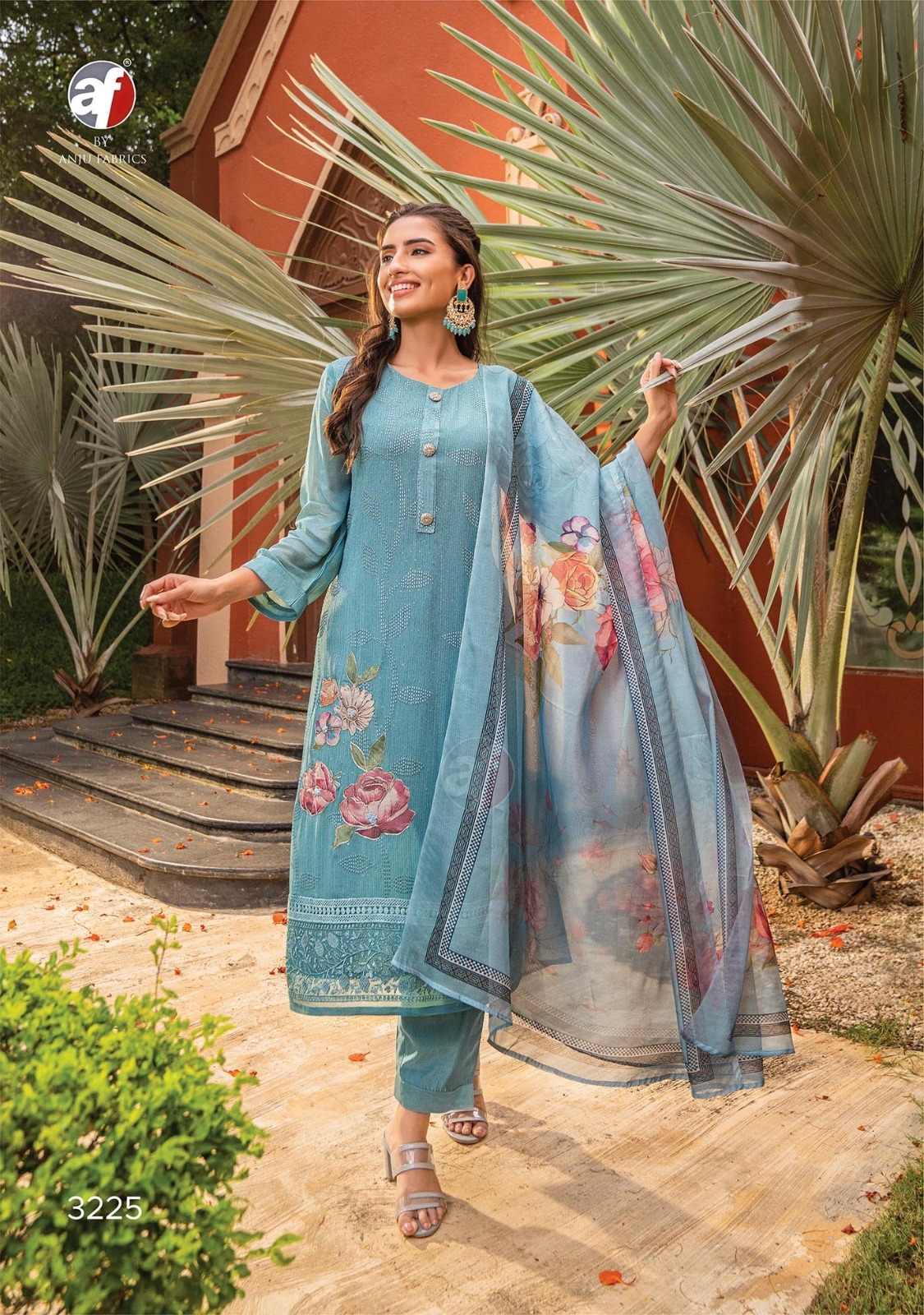 Pure Georgette Embroidered Kurtis With Handwork - Digital Printed Organza Dupatta, Available In Sizes M To 3xl, Sequence Embroidery On Bottom