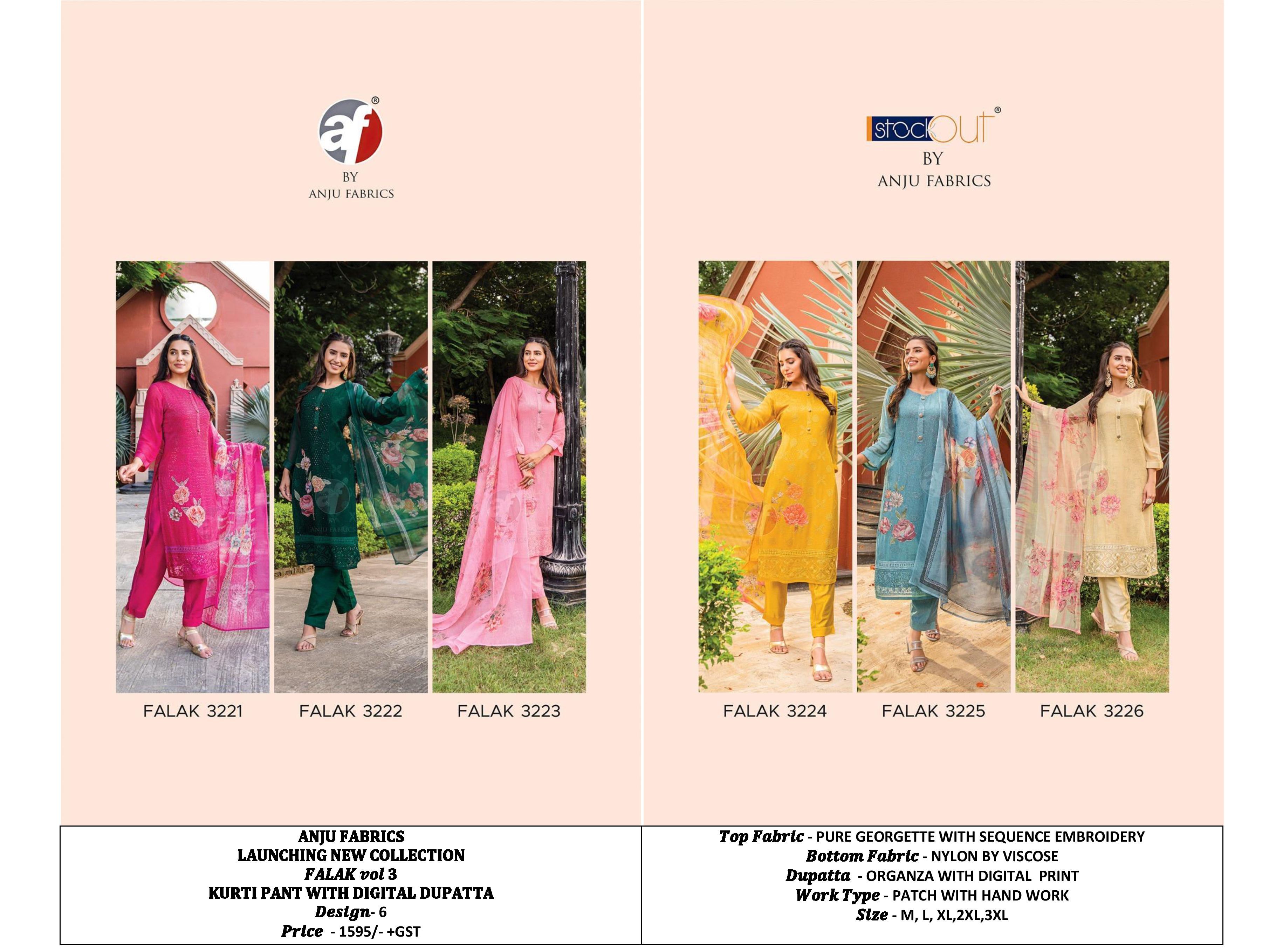 Pure Georgette Embroidered Kurtis With Handwork - Digital Printed Organza Dupatta, Available In Sizes M To 3xl, Sequence Embroidery On Bottom