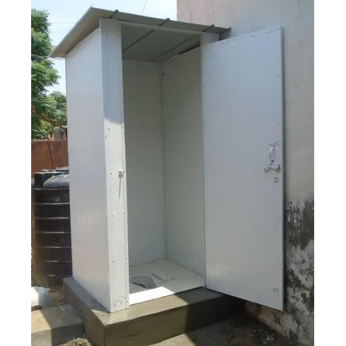 PUF Panel Movable Toilet - 3x4x7 Feet, White Color, Metal Sheet & Container Material, Insulated with PU, Vertical Door Design for Office & Warehouse Use