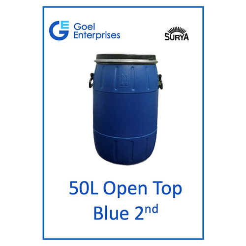 Open Top Drum - Hdpe Material, 50l Capacity, Blue Color, Rigid Structure, Lightweight Design (2.2-2.35 Kg)