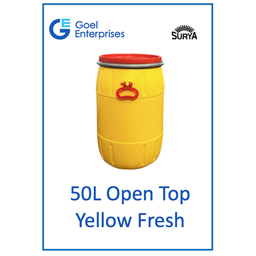 50l Open Top Drum Fresh Yellow - Plastic, Rigid Build, 50l Capacity, Bright Yellow Color, Lightweight At 2.2kg, Round Shaping Mode