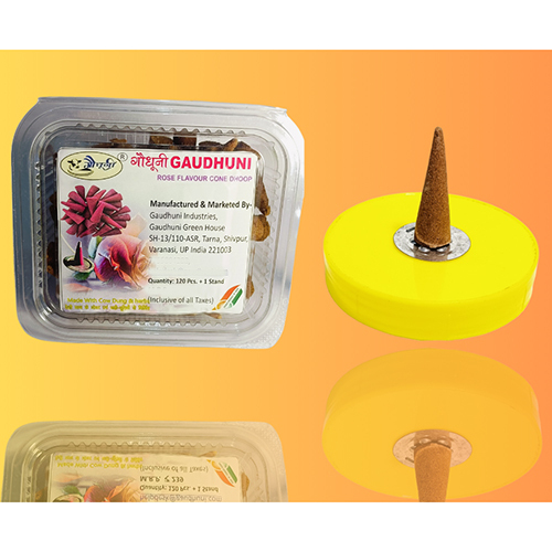 Rose Cone Dhoop Set Of 120 Pcs - Eco-friendly Brown Incense Cones | Small Herbal Aroma, Includes Incense Holder, Non-stick Design
