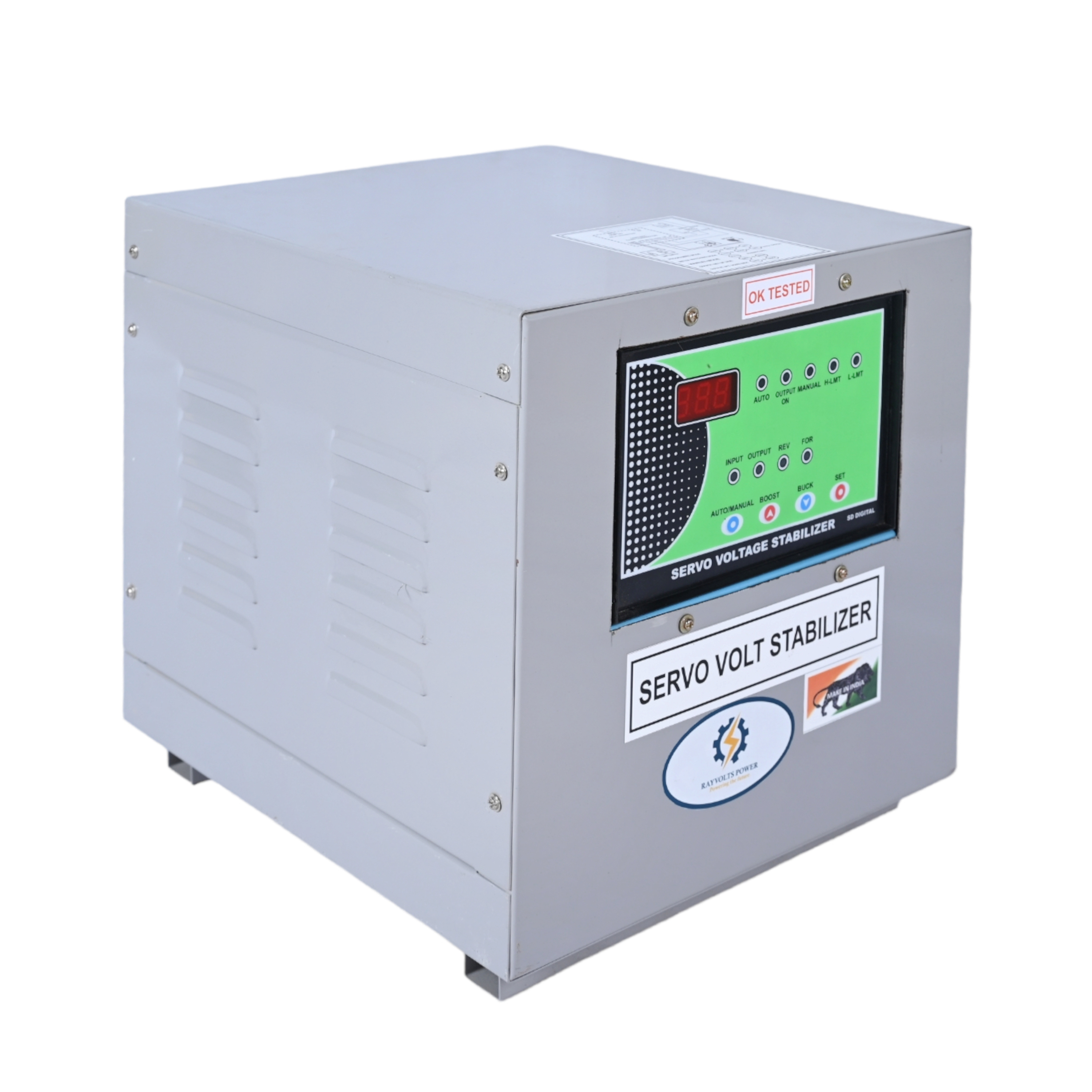 Rayvolts Power 3 Kva Servo Voltage Stabilizer Air Cooled Input 140 V Output 220/230 Vac