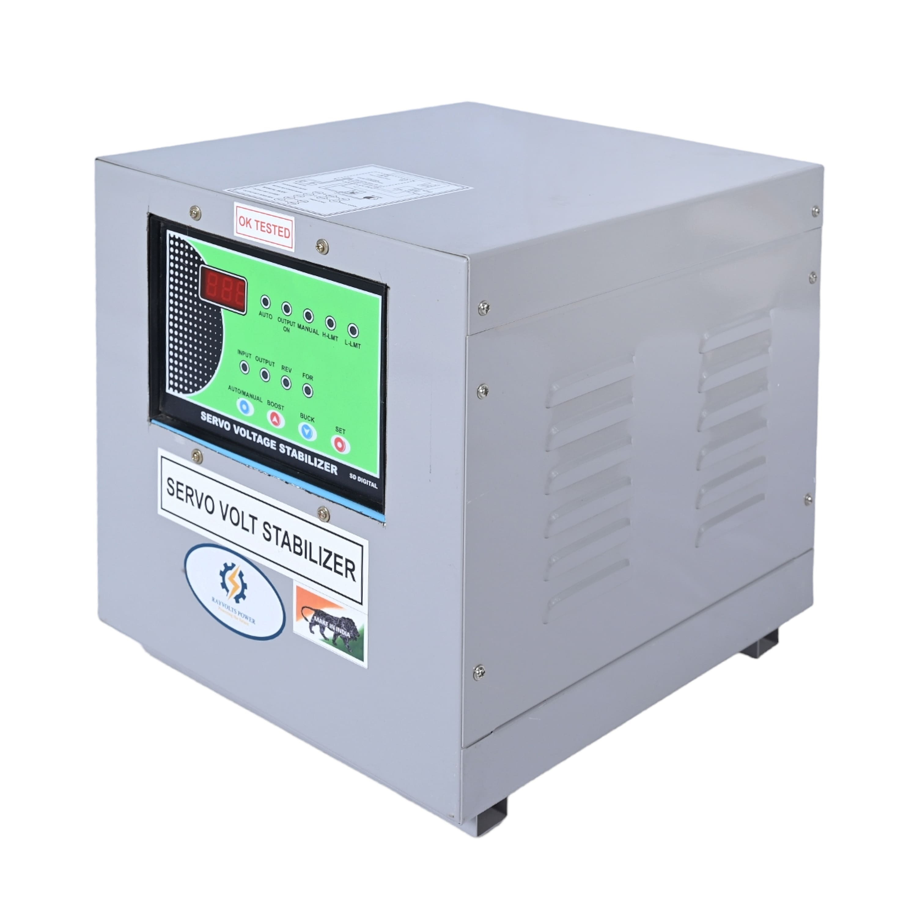 Rayvolts Power 3 Kva Servo Voltage Stabilizer Air Cooled Input 140 V Output 220/230 Vac