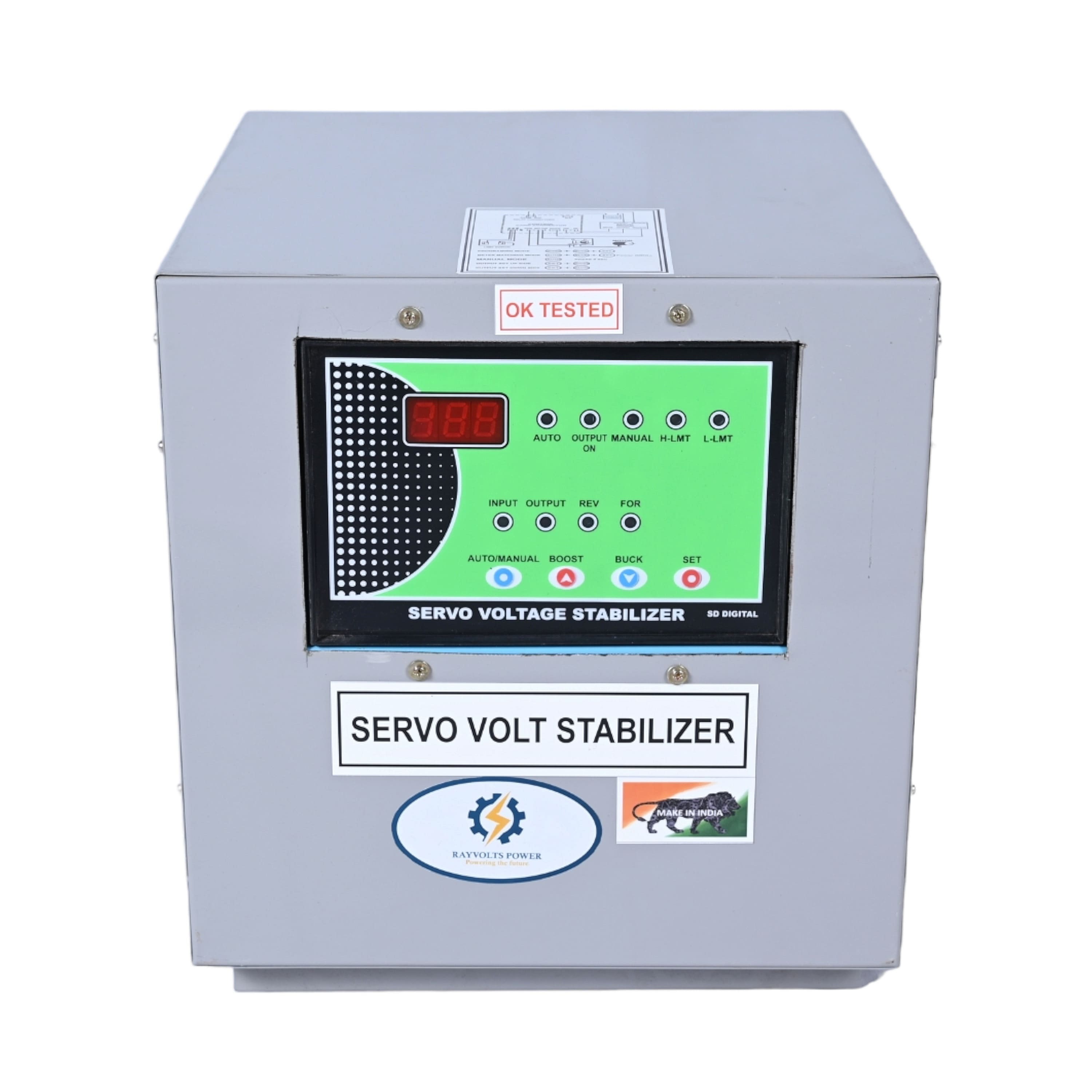 Rayvolts Power 3 Kva Servo Voltage Stabilizer Air Cooled Input 140 V Output 220/230 Vac