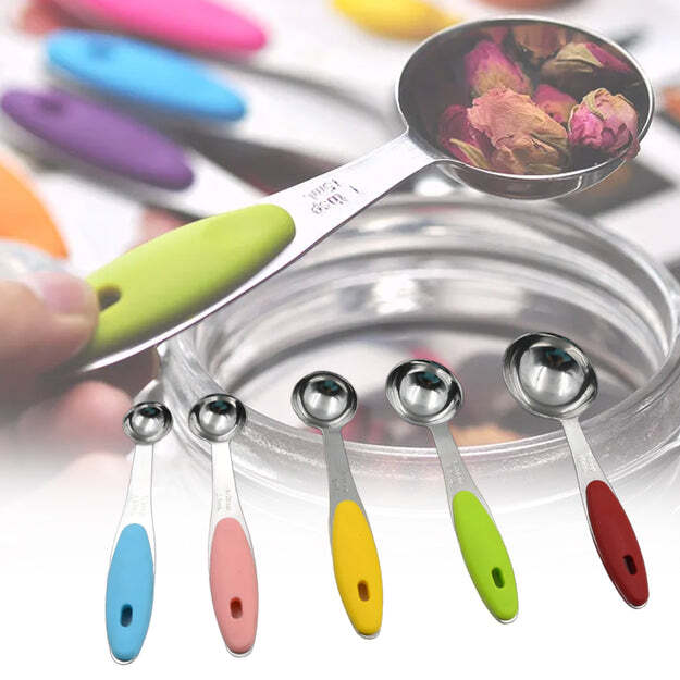 Baking Measuring Spoons Measuring Cups For Baking (5863) - Stainless Steel, 17x7x5 Cm , Magnetic & Nestable Design With Non-slip Heat-resistant Silicone Handles